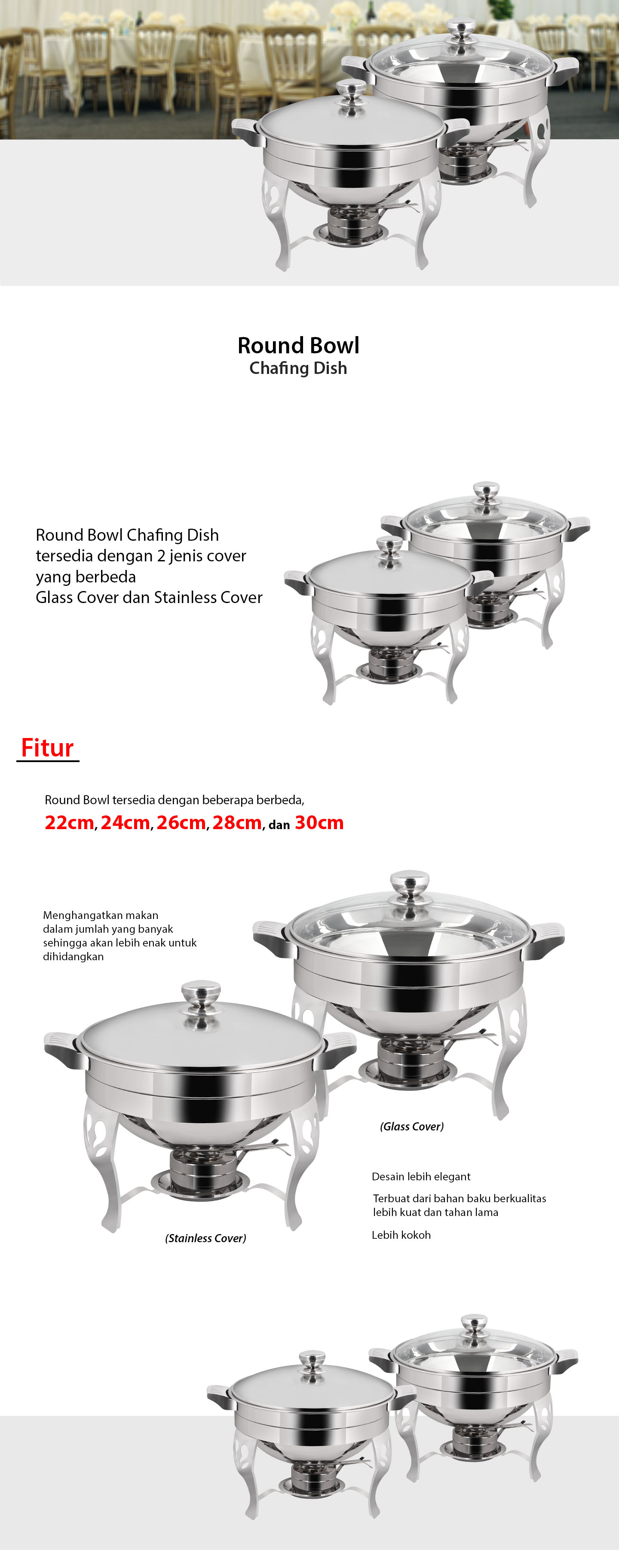 Round Bowl Chafing Dish SS Cover